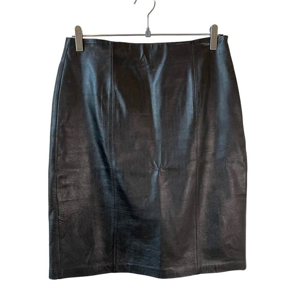 Vintage Jaclyn Smith 100% Leather Pencil Straight Skirt Black 10 Career Career - Picture 1 of 9